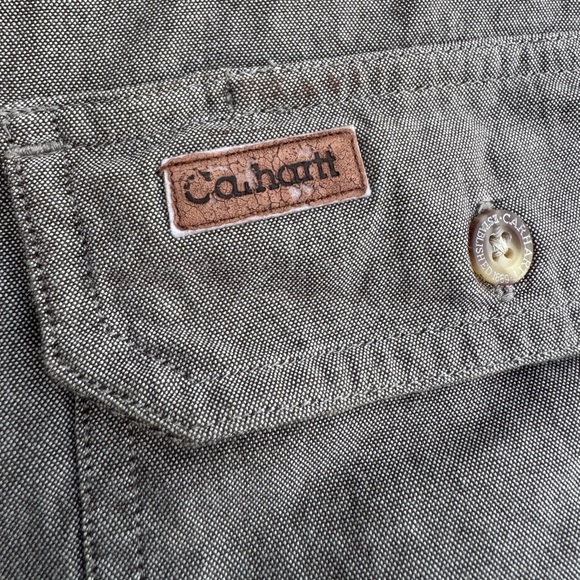Carhartt Casual Button-Up Shirt Moss Chambray Short Sleeve Size: XL - Picture 5 of 8